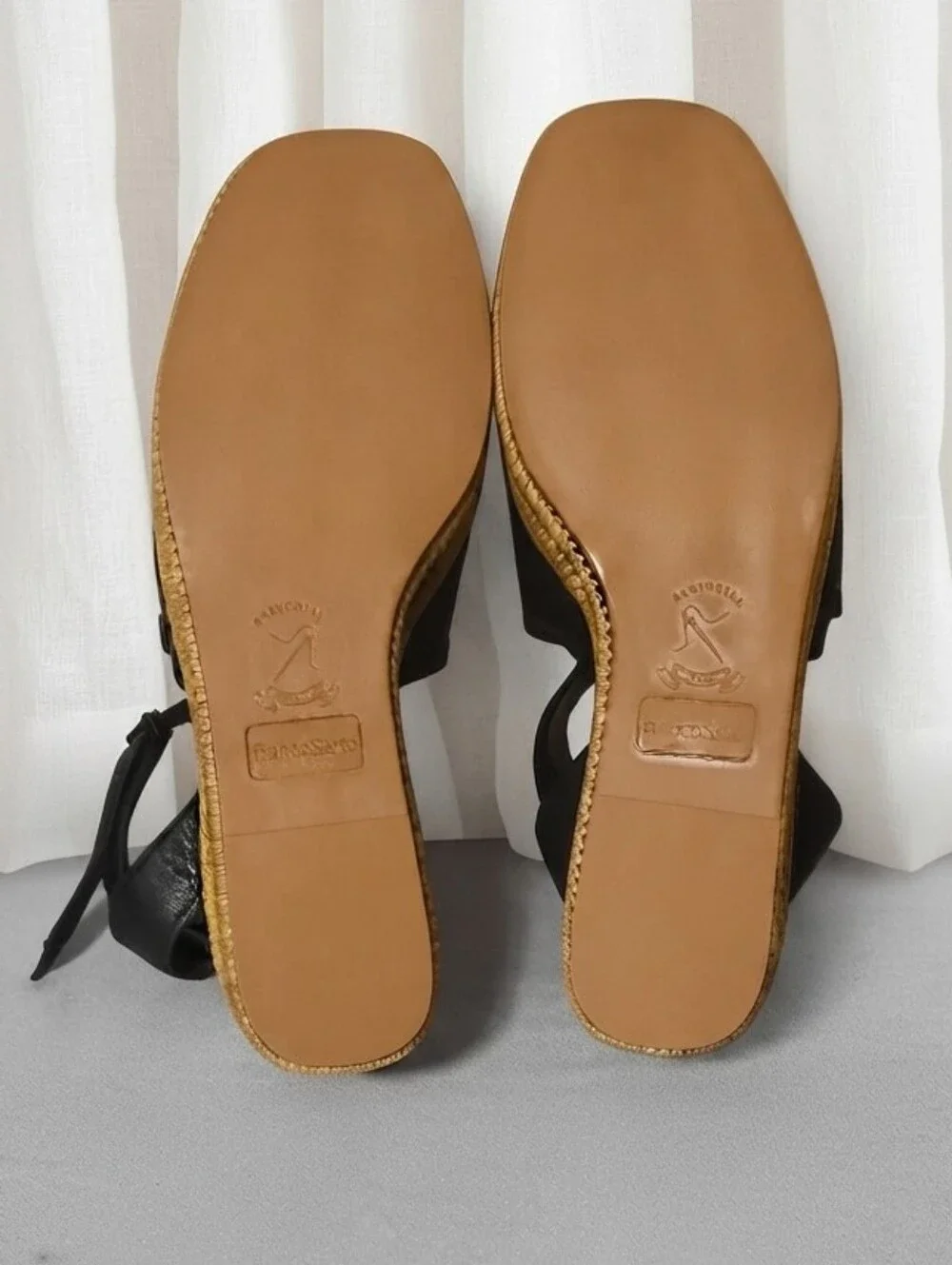 Franco Sarto Women's Toni Espadrille Wedge Sandals in black leather.